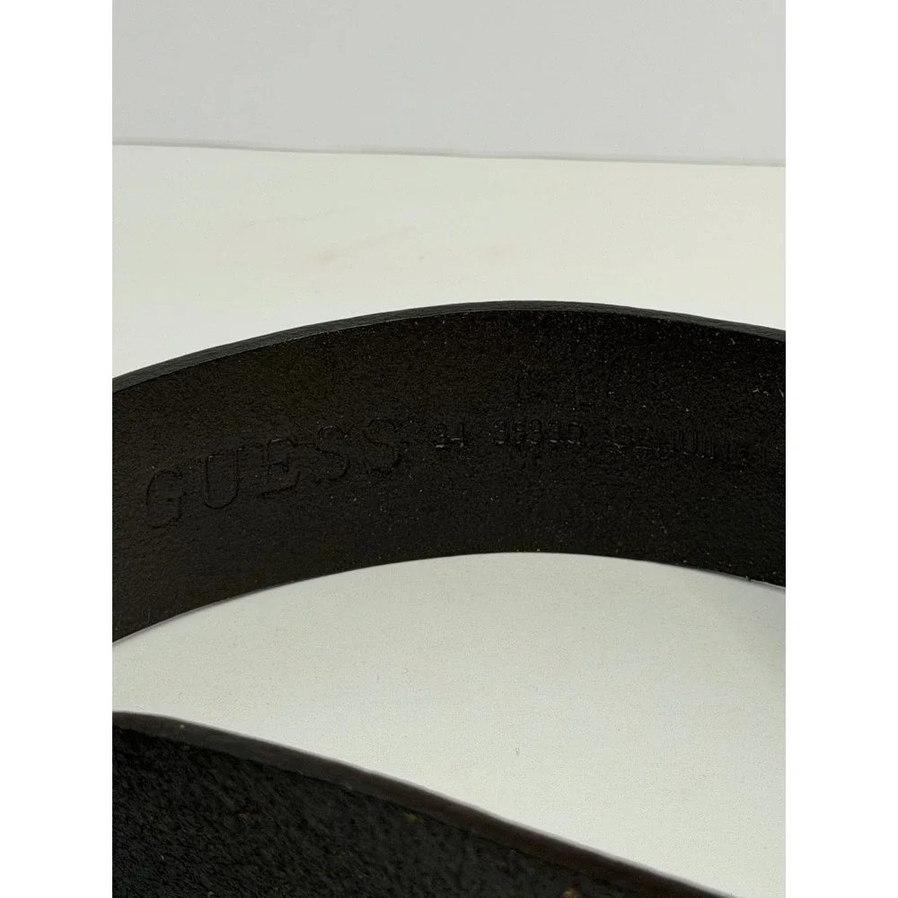 GUESS Dark Brown Genuine Leather Belt Silver Double Eagle Crest Buckle 40